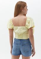 Bayan Yeşil Düğmeli Crop Bluz