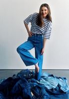 Bayan Mavi Pamuklu Wide-Leg Denim Pantolon
