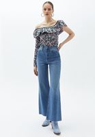 Bayan Mavi Pamuklu Wide-Leg Denim Pantolon