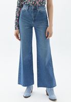 Bayan Mavi Pamuklu Wide-Leg Denim Pantolon