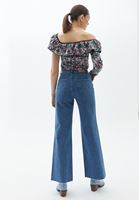 Bayan Mavi Pamuklu Wide-Leg Denim Pantolon