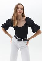 Bayan Siyah Balon Kollu Triko Top