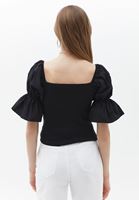 Bayan Siyah Balon Kollu Triko Top