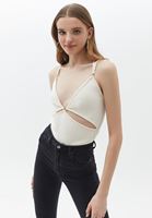 Bayan Bej Cut-Out Detaylı Triko Atlet