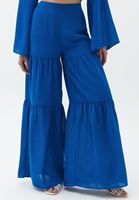 Bayan Mavi Yüksek Bel Wide-Leg Pantolon