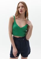 Bayan Yeşil Triko Crop Atlet