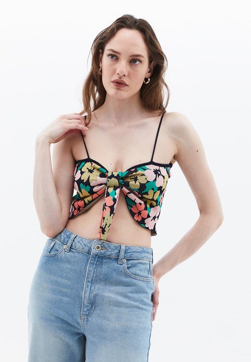Çok Renkli İnce Askılı Triko Crop Top