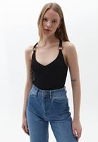 Bayan Siyah Toka Detaylı Crop Atlet
