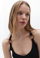 Bayan Siyah Toka Detaylı Crop Atlet