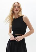Bayan Siyah Gipeli Crop Bluz