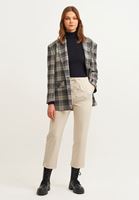 Women Beige High Rise Elastic Belly Trousers