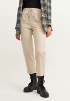 Women Beige High Rise Elastic Belly Trousers