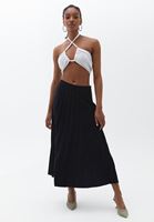 Bayan Siyah Pileli Midi Etek