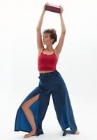 Bayan Lacivert Yırtmaç Detaylı Wide-Leg Pantolon 