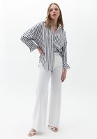 Bayan Çok Renkli Çizgili Oversize Gömlek