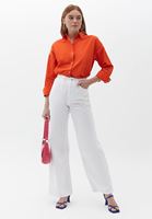 Bayan Turuncu Loose-Fit Poplin Gömlek