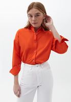 Bayan Turuncu Loose-Fit Poplin Gömlek