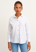 Bayan Beyaz Loose-Fit Poplin Gömlek