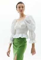 Bayan Krem Kare Yaka Bluz