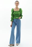 Bayan Yeşil Kare Yaka Bluz