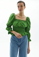 Bayan Yeşil Kare Yaka Bluz