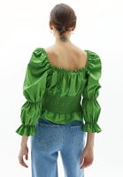 Bayan Yeşil Kare Yaka Bluz