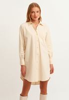 Bayan Bej Pamuklu Gömlek Elbise