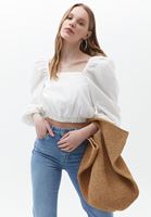Balon Kollu Crop Bluz ve Vegan Deri Etek Kombini