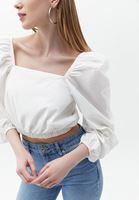 Balon Kollu Crop Bluz ve Vegan Deri Etek Kombini