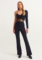 Bayan Siyah Büzgülü Asimetrik Bluz