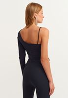 Bayan Siyah Büzgülü Asimetrik Bluz