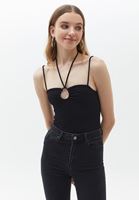 Bayan Siyah Boyundan Bağlamalı İnce Askılı Atlet