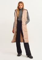 Bayan Bej Kapitoneli Uzun Şişme Yelek