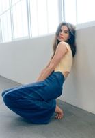 Bayan Mavi Orta Bel Wide-Leg Denim Pantolon