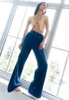 Bayan Mavi Orta Bel Wide-Leg Denim Pantolon