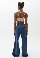 Bayan Mavi Orta Bel Wide-Leg Denim Pantolon