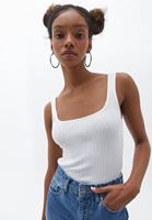 Bayan Beyaz Kare Yaka Triko Atlet