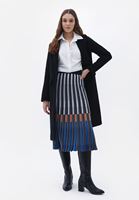 Bayan Çok Renkli Pileli Midi Triko Etek