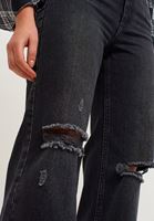 Bayan Siyah Yüksek Bel Baggy-Fit Pantolon