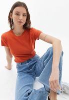 Women Red Cotton Crew Neck Tshirt
