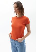 Women Red Cotton Crew Neck Tshirt