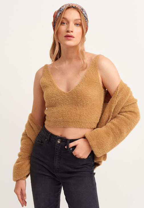 Kahverengi Yumuşak Dokulu Triko Atlet