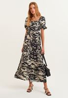 Bayan Çok Renkli Karpuz Kollu Desenli Elbise