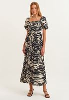 Bayan Çok Renkli Karpuz Kollu Desenli Elbise