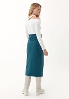 Bayan Mavi Midi Boy Yırtmaçlı Etek