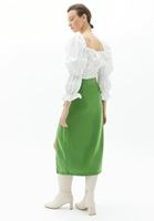 Bayan Yeşil Yırtmaçlı Midi Boy Etek ( TENCEL™ )