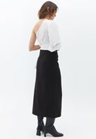 Bayan Siyah Yırtmaçlı Midi Boy Etek ( TENCEL™ )