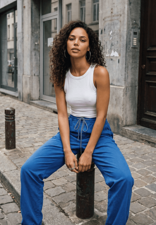 Mavi Beli Lastikli Carrot-Fit Pantolon ( TENCEL™ )