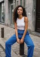 Bayan Mavi Beli Lastikli Carrot-Fit Pantolon ( TENCEL™ )
