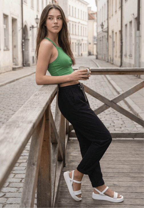 Siyah Beli Lastikli Carrot-Fit Pantolon ( TENCEL™ )